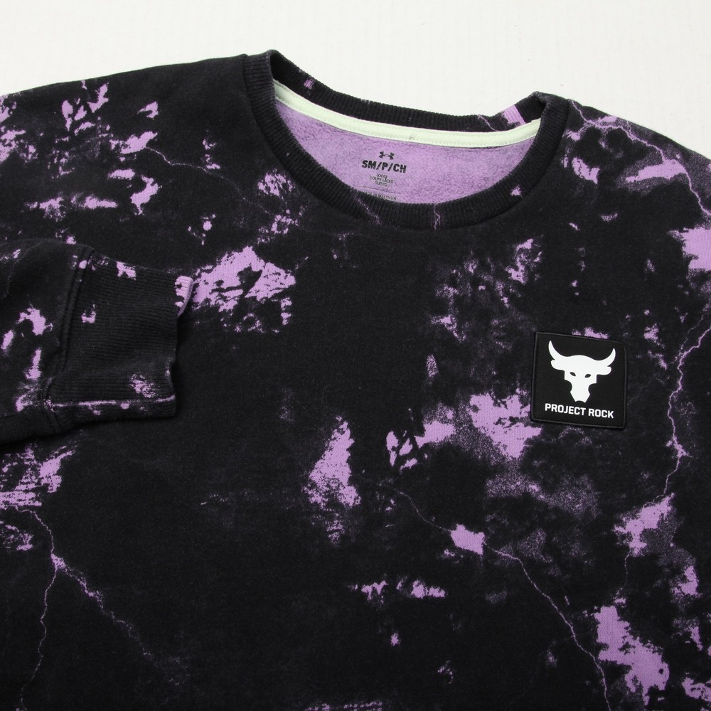 Under Armour Project Rock Rival Fleece Disrupt Sweatshirt Men Small Black Purple